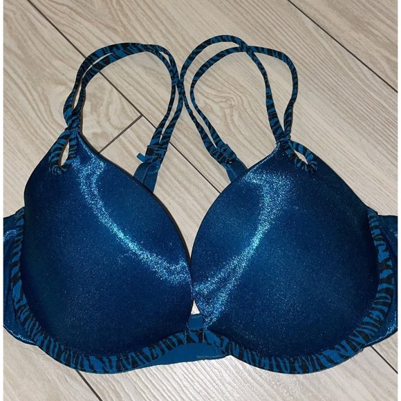 Jezebel 24750 Shiny Lightly Padded Bra Underwire Womens 34B Teal Green - Picture 3 of 6